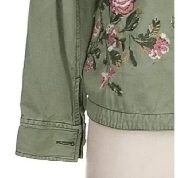 Vtg Y2K Abercrombie Floral Embroidered Green Utility Jacket | Military Boho Twee - Picture 5 of 14